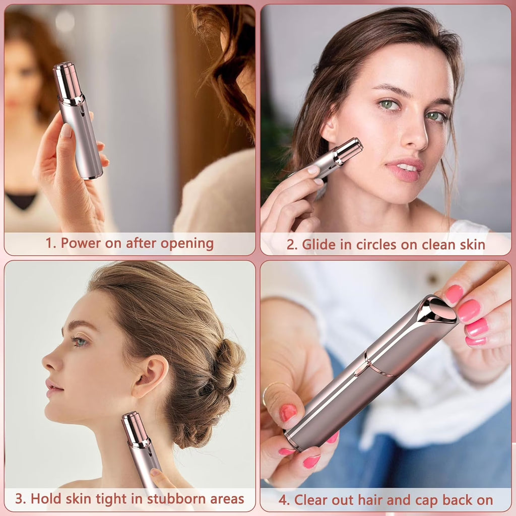 Facial Hair Remover for Women - Painless Face Shaver - Electric Hair Removal Device for Face Lips Peach Fuzz with Light (Whtie)