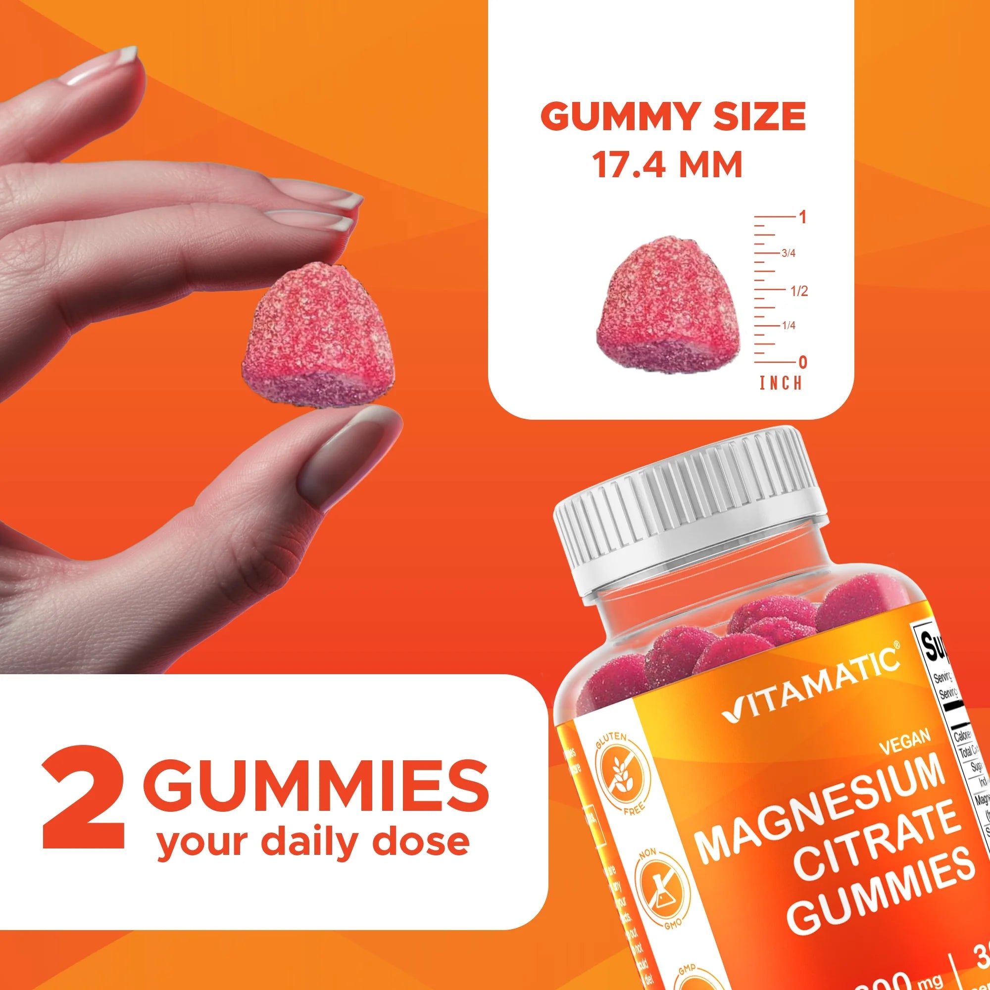 (2 Pack)  Magnesium Gummies 600Mg per Serving - 60 Vegan Gummies - Promotes Healthy Relaxation, Muscle, Bone, & Energy Support