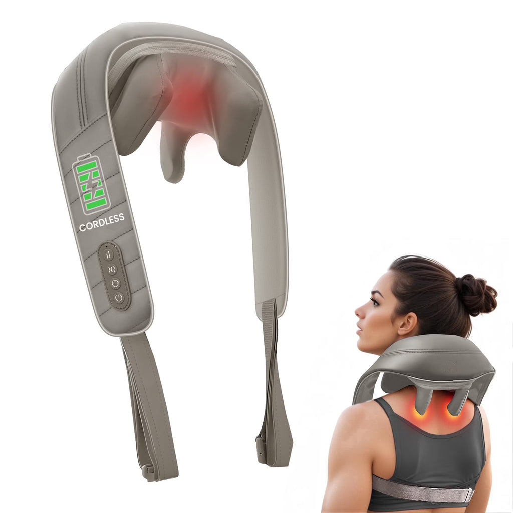 Cordless Shiatsu Neck Back Massager with Heat for Pain Relief Deep Tissue, Gray, Gifts