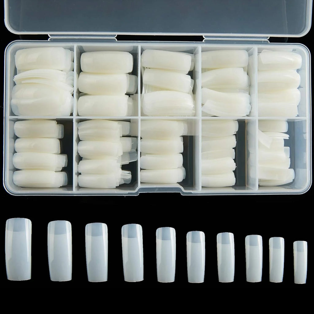 100 Pcs Nail Tips for Acrylic Nails Professional, Coffin Nail Fake Nails,False Ballerina French Acrylic Nail Extension for Nail Art Salon Manicure Home Artificial 10 Sizes with Case (Natural)